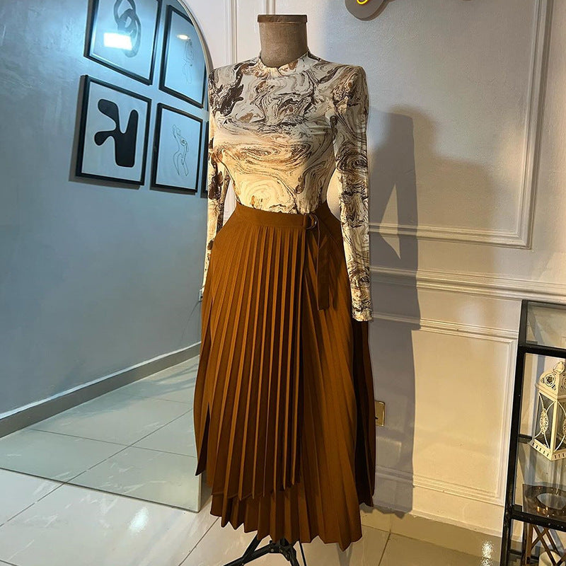 European and american style women's summer  new arrival: high-waisted, slimming, tie-waist, asymmetrical midi a-line skirt