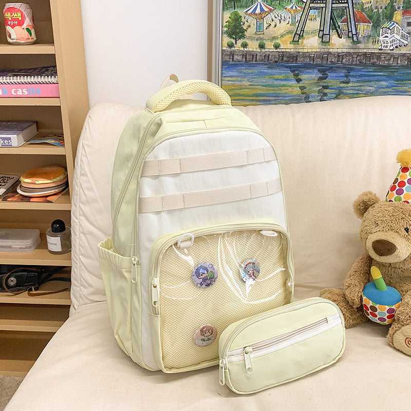 2025new arrivaldetachable pencil case school bag transparent flap pocket pantscute pain bag casualpure color female student backpack