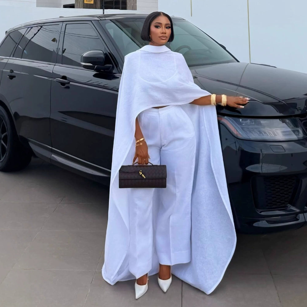 European and american cross-border women's clothing  summer new arrival: elegant long shawl top and high-waisted straight-leg pants set