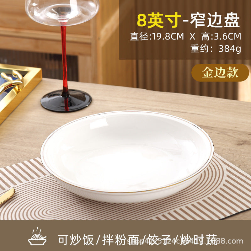 Wholesale gold-rimmed ceramic large plate deep plate thickened oven mitt soup plate boiled fish hair bloodwang for home vegetable plate large round plate