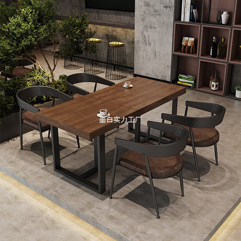 American industrial style dining table and chair combination commercial bar hot pot restaurant restaurant booth tavern clear bar solid wood dining table and chairs