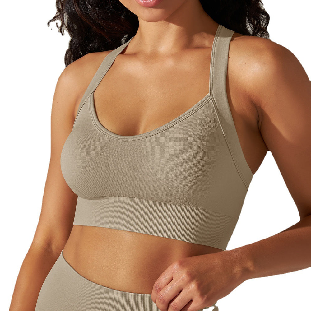 Shockproof push-up criss-cross back sports bra - running, fitness, quick-dry, seamless knit yoga top for women