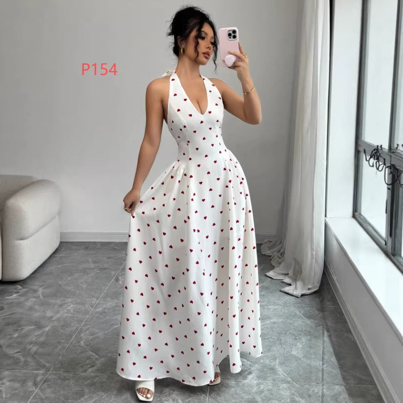 New arrivalfashion cross-border heart suspender pajamas for women casualsexybowstie back waist dress