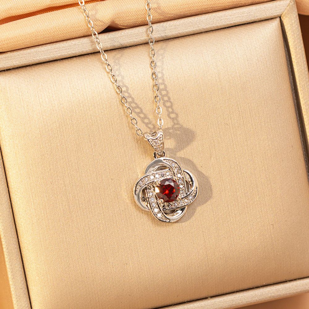 【titanium steel】copper inlaid zircon light luxury new style ruby necklace women's high-end fashion versatile elegant sweater chain jewelry