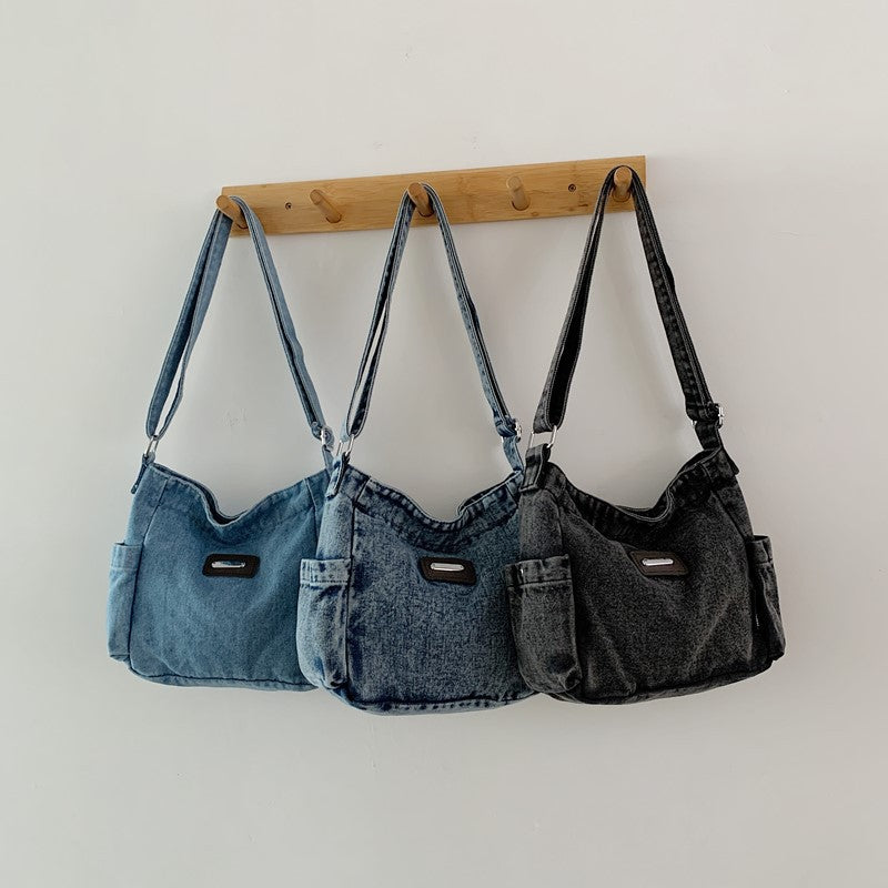 denim bag women's autumnew arrivalretrocasual hong kong style canvas shoulder bag casual student crossbody bag