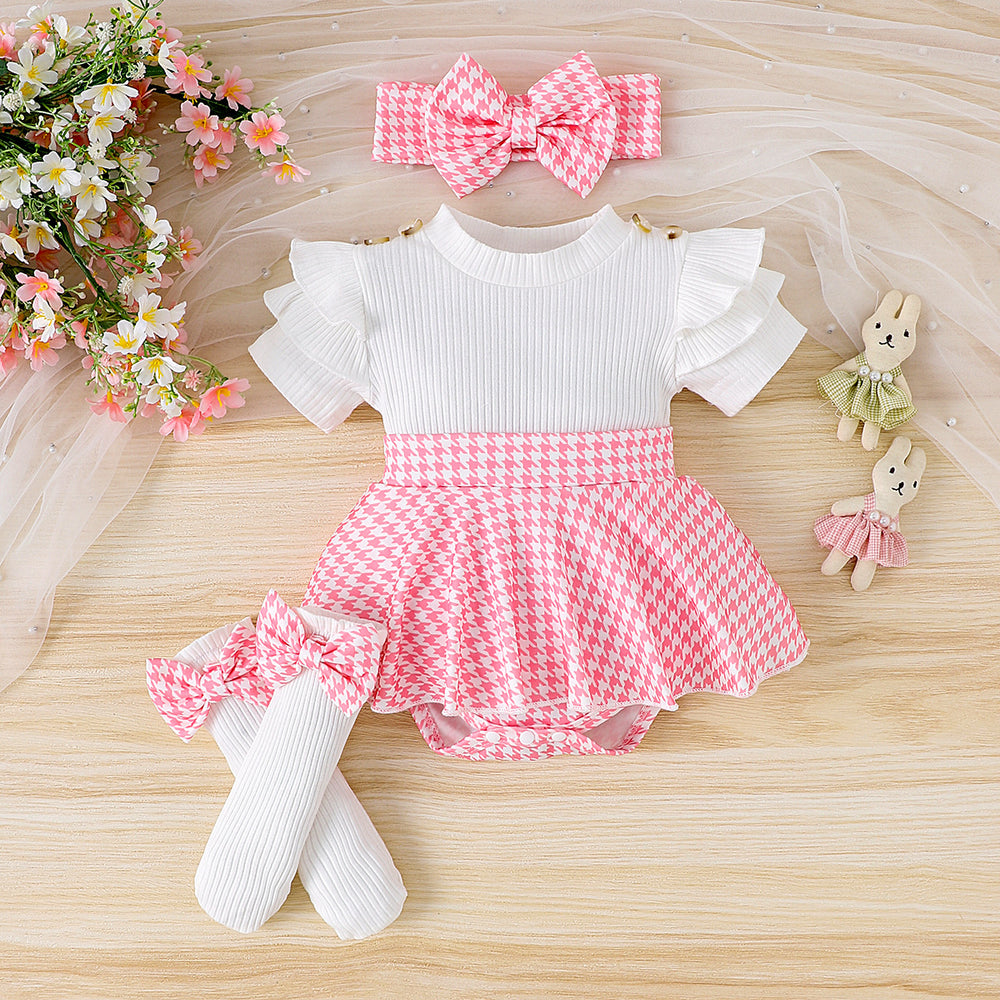 Children's clothing  cross-border european and american girls black tops houndstooth skirt suit new