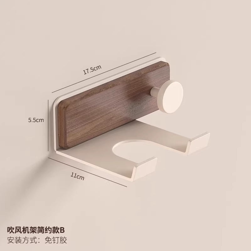 Walnut non-punching electric hair dryer bracket hair dryer wall hanger toilet toilet storage shelf storage artifact