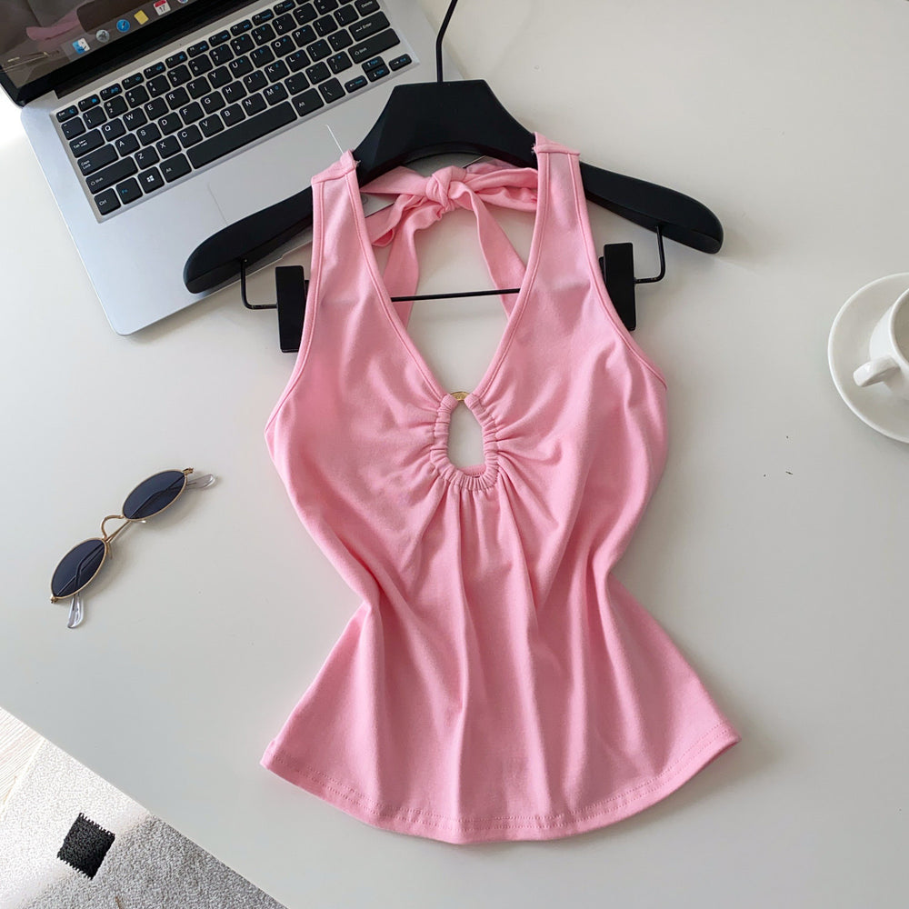 Sexyv neckhalterbackless camisole women's summerk-style silmslimming lookcut outoutwear hot girl style tops