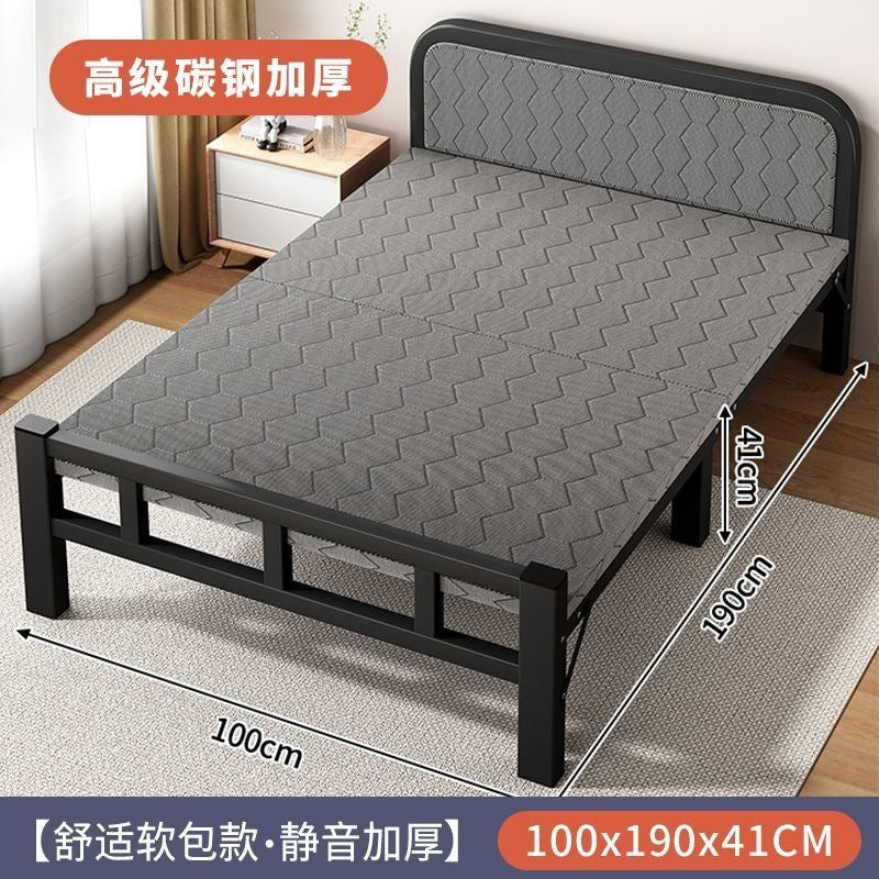 Foldable bed single bed portablefor home reinforced thickened iron frame dormitory double bed rental house simple small bed hard board