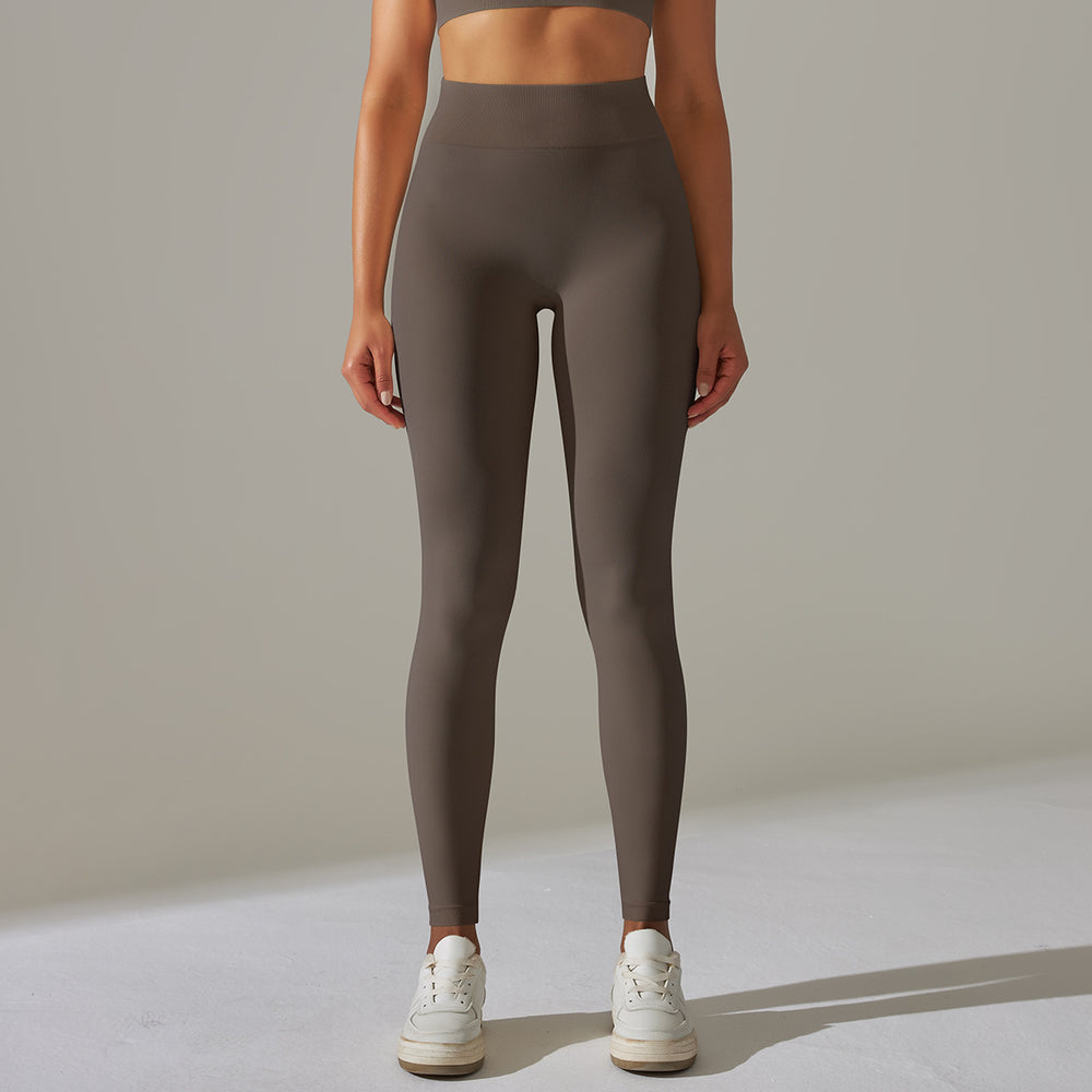fashion tight seamless knitting hip lifting high waist abdominal pure color yoga pants sports running fitness nine-point pants
