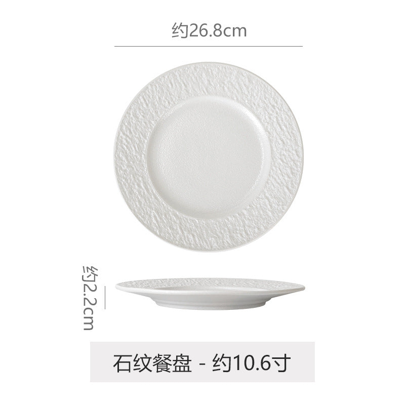European-style embossed ceramic dinner plate - restaurant & hotel high-end rock texture steak flat plate - minimalist dessert presentation