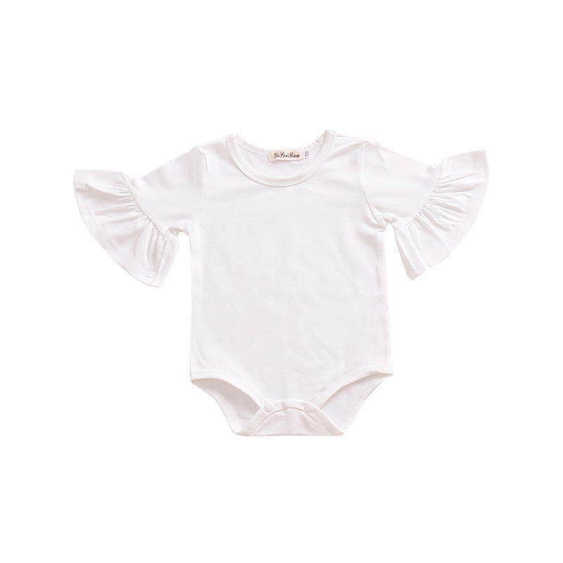 Children's clothing baby bell sleeves baby rompers european and american kids bag butt clothes rompers girl jumpsuit pure cotton short sleeves