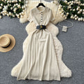 Frenchretropolo collar short-sleeved button cardiganknittingdress women's waist slimming look inner sweater skirt long skirt
