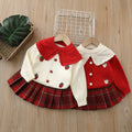 Girls' knit sweater cardigan & plaid skirt set - new autumn collection  - strawberry collar, baby girl red knit outfit