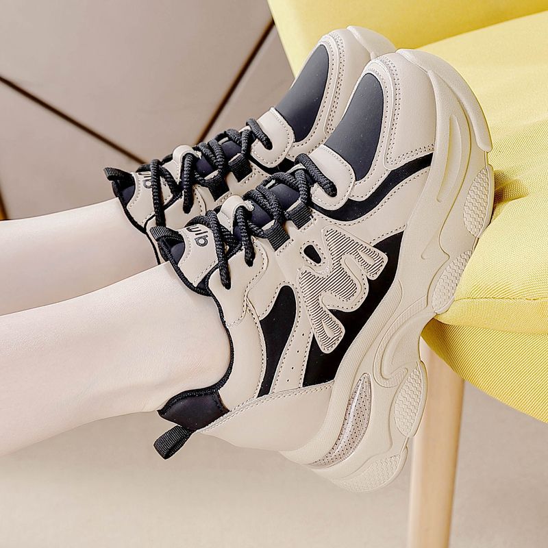 Women's shoes 2025 heightened new spring and autumn versatile little white shoes soft leather heightened sports platform casual dad shoes women