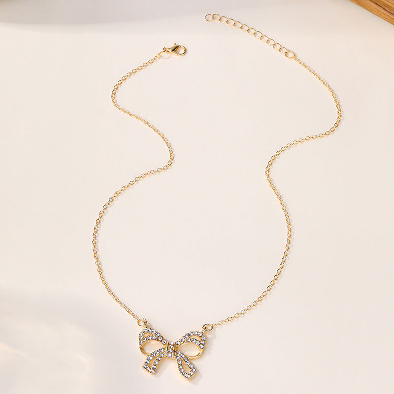 necklace wholesale new jewelry diamond-encrusted alloy pendant niche high-end accessible luxury bow necklace accessories