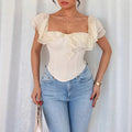 Amazon cross-border fashion one-shoulder rufflestube top fishbone waist silmshort t-shirt plus size hot girl