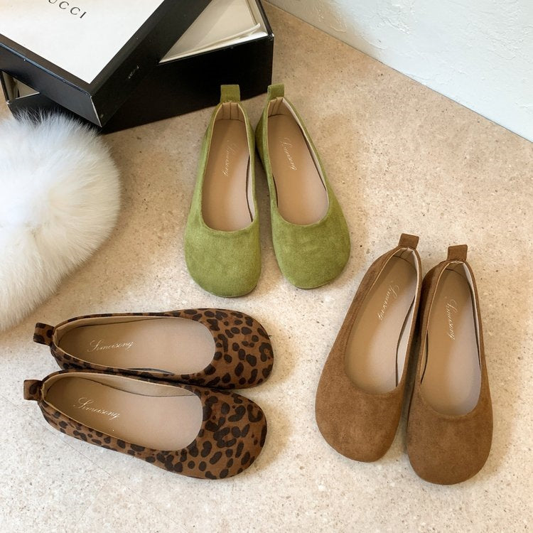 summer new round toe low-cut versatile bow single shoes cross-border leopard print plus size flat single shoes women's wholesale