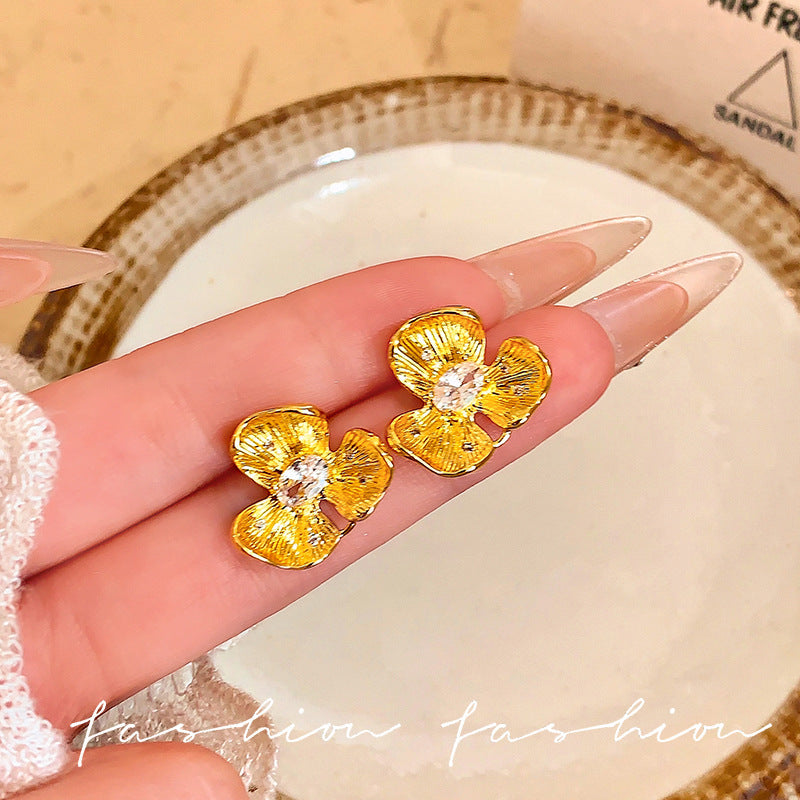 S925 silver needle stylish iris earrings three petals zircon flower fashion earrings classyfashion earrings wholesale
