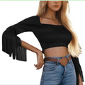 cross-border  new retro western style tassel bodycon top t-shirt
