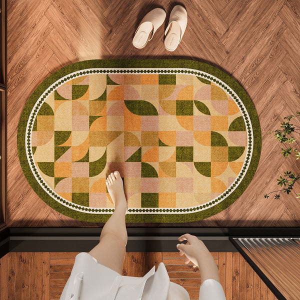 Bathroom floor mat oval retro carpet diatom mud strong water absorption quick drying mat toilet door non-slip foot mat