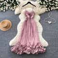 French style sweet camisole dress - women's summer korean high-waisted ruffle trim a-line dress - vacation ready