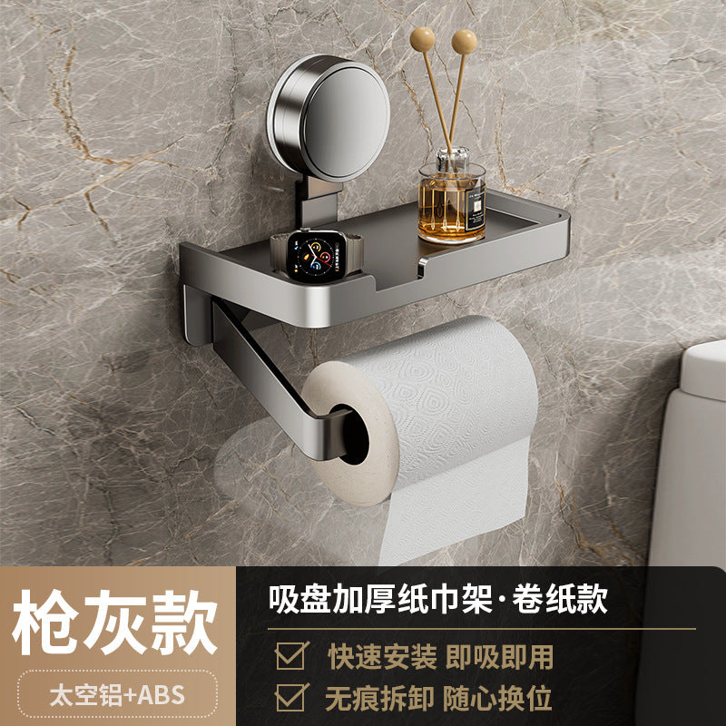 Bathroom suction cup tissue box wall mount - no drilling required - toilet paper holder for roll and sheet tissue - storage rack