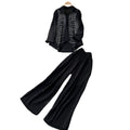 Lazy style sense of design diamond stripesshirtloose pantstwo-piece set women's spring autumwork clothingcasualelegantsuit