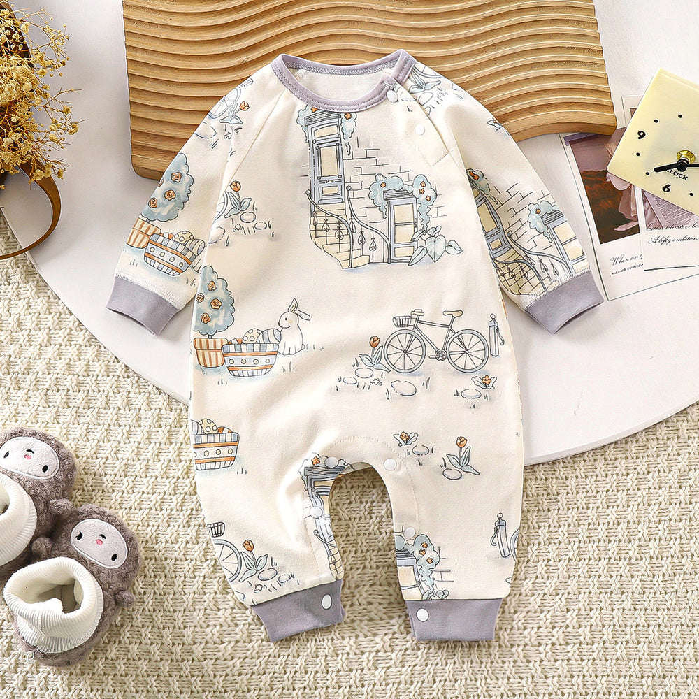 Baby pure cotton onesie baby 180g boneless romper thin cotton thickened partial placket romper kids pullover onesie