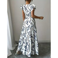 listing: new  women's elegant printed v-neck belted dress