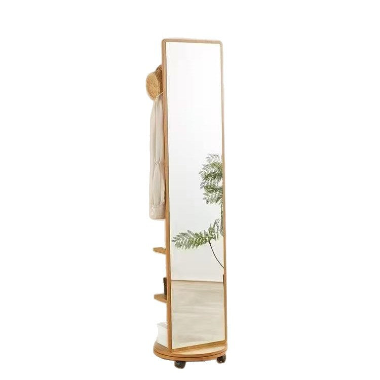 Rotating full-length mirror floor mirror for home bedroom movable try-on large mirror with coat rack all-in-one full-length mirror