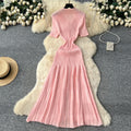 Frenchretro style lady heavy industry beading lapel short sleeve single breasted waist slimming lookelegantknittingdress