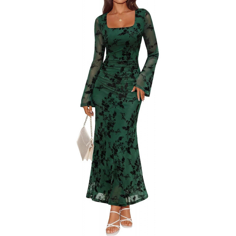 dopamine  autumn new arrival: high-end, elegant, and effortless long-sleeve mesh maxi dress