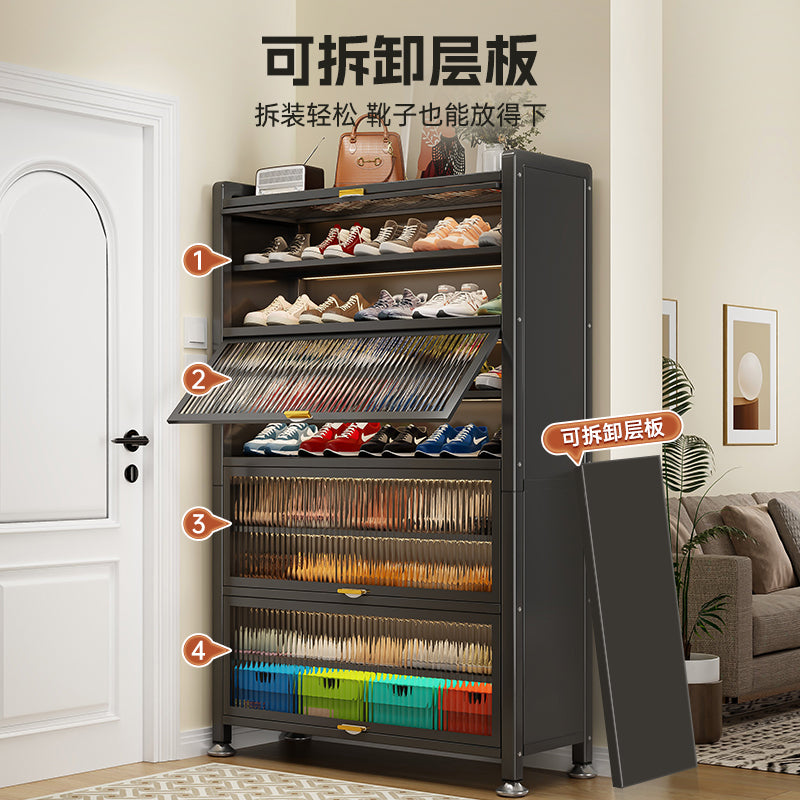 Steel shoe cabinet for home, all-in-one entryway cabinet, multi-layer large capacity storage cabinet, metal dustproof shoe rack