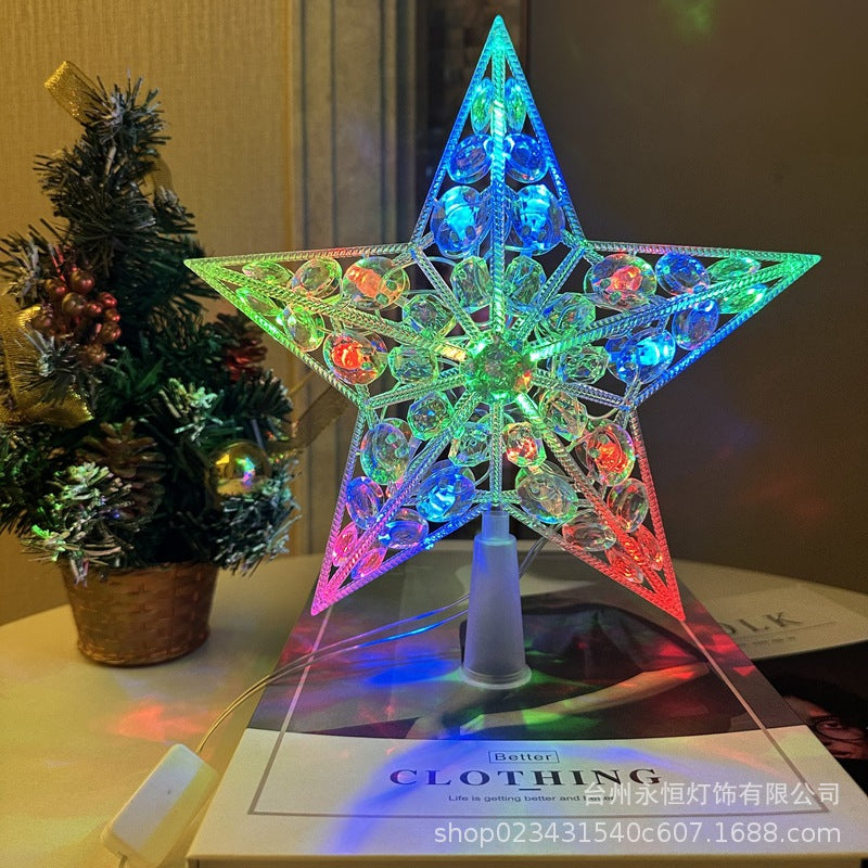 Christmas tree top light led pentagram lights battery box luminous stars flashing holiday room shopping mall decoration