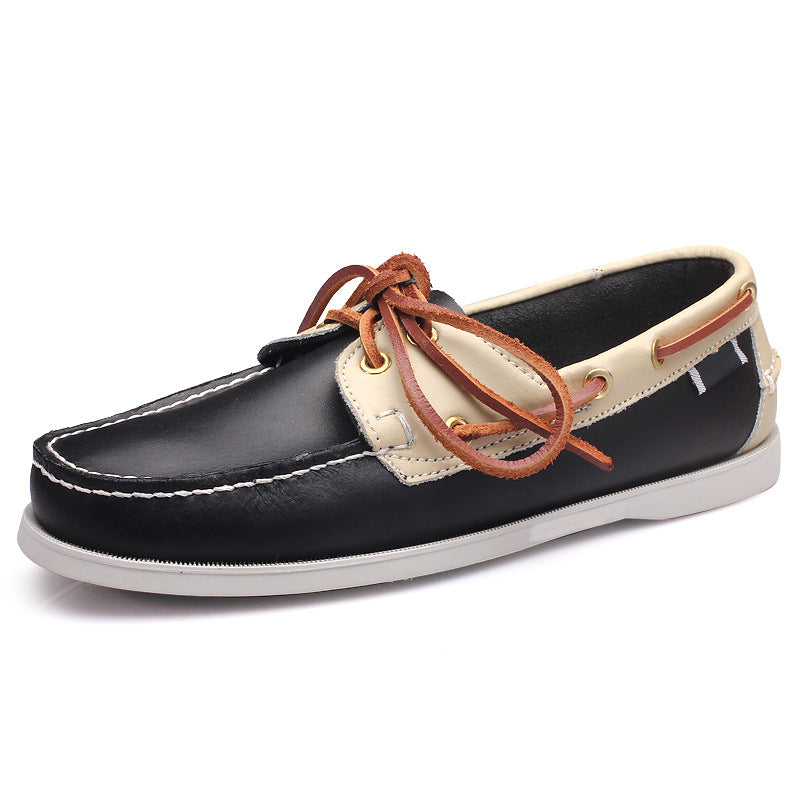Men's leather boat shoes - british style, cross-border business, genuine leather, insole stitching, trendy casual, anti-slip