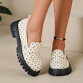 Export  summer new thick sole thick heel loafers plus size slip-on round toe polka dot bowsflats women