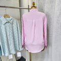 2025 summer new women's french chic rhinestone argyle casual loose thin long sleeve turn-down collar blouse shirt