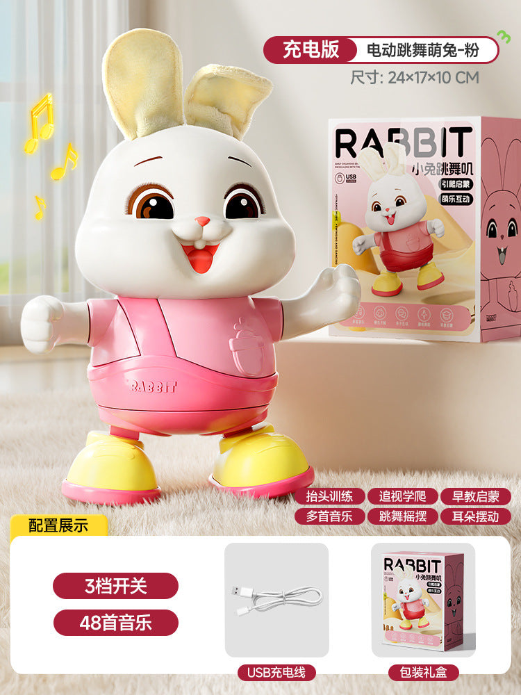 Baby educational early learning electric singing and dancing lucky rabbit dress-up cute bunny musical infant head control training toy