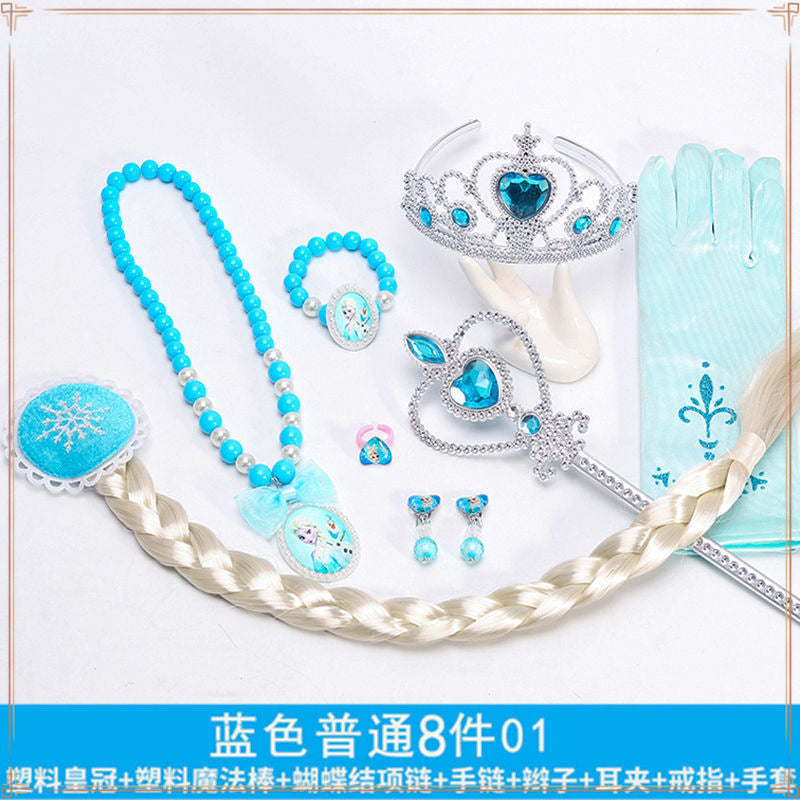 Crown Tiara Children's Little Princess Crown Magic Wand Hair Accessories Set Princess Elsa Necklace Girls Jewelry Box