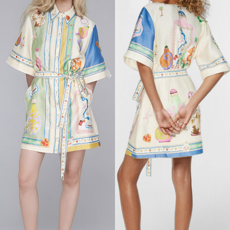 new women's summer collection: european & american style cross-border skirt - fashionable color block vacation casual tie-waist dress