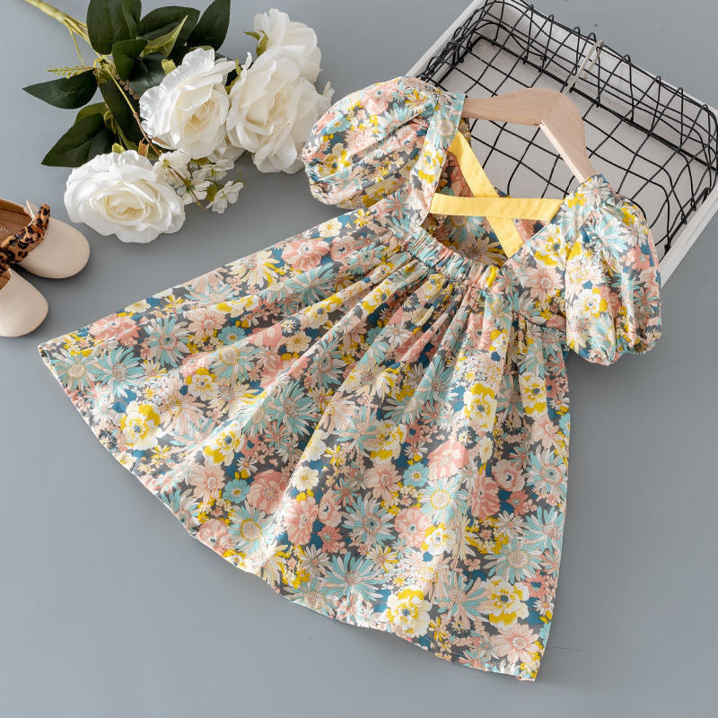 Girls' summer dresses  spring new collection - floral print short-sleeve dress for girls, children's casual dress for babies