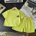 Summer kids' waffle knit short sleeve set: boys' casual activewear, girls' loose-fit t-shirt, wholesale baby clothes