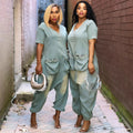 European and american style loose-fit jumpsuit -  cross-border women's fashion - unique, oversized pocket, washed denim romper