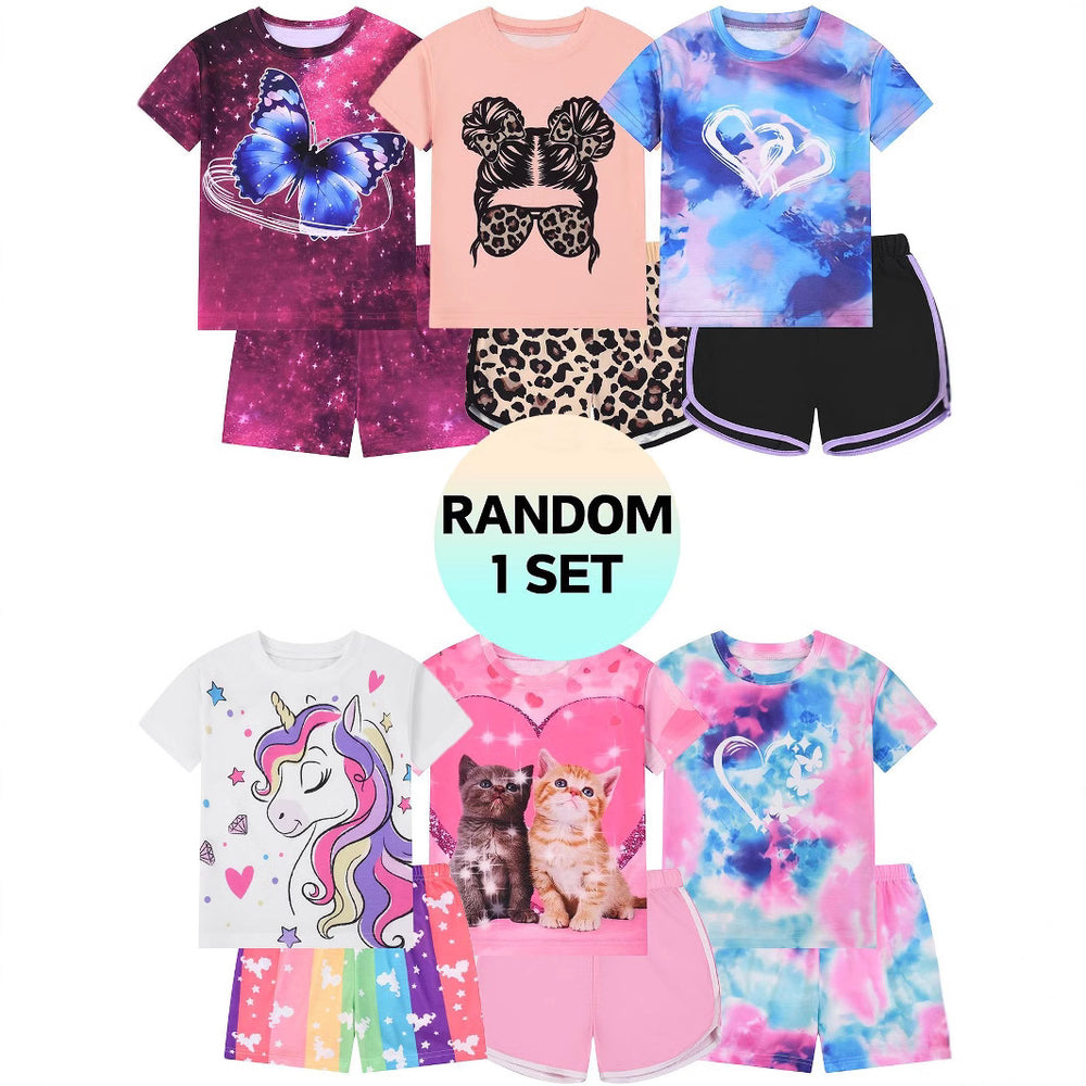 Export factory flame retardant girl girl home wear digital print butterfly fly 2 short sleeve shorts suitsweetcute