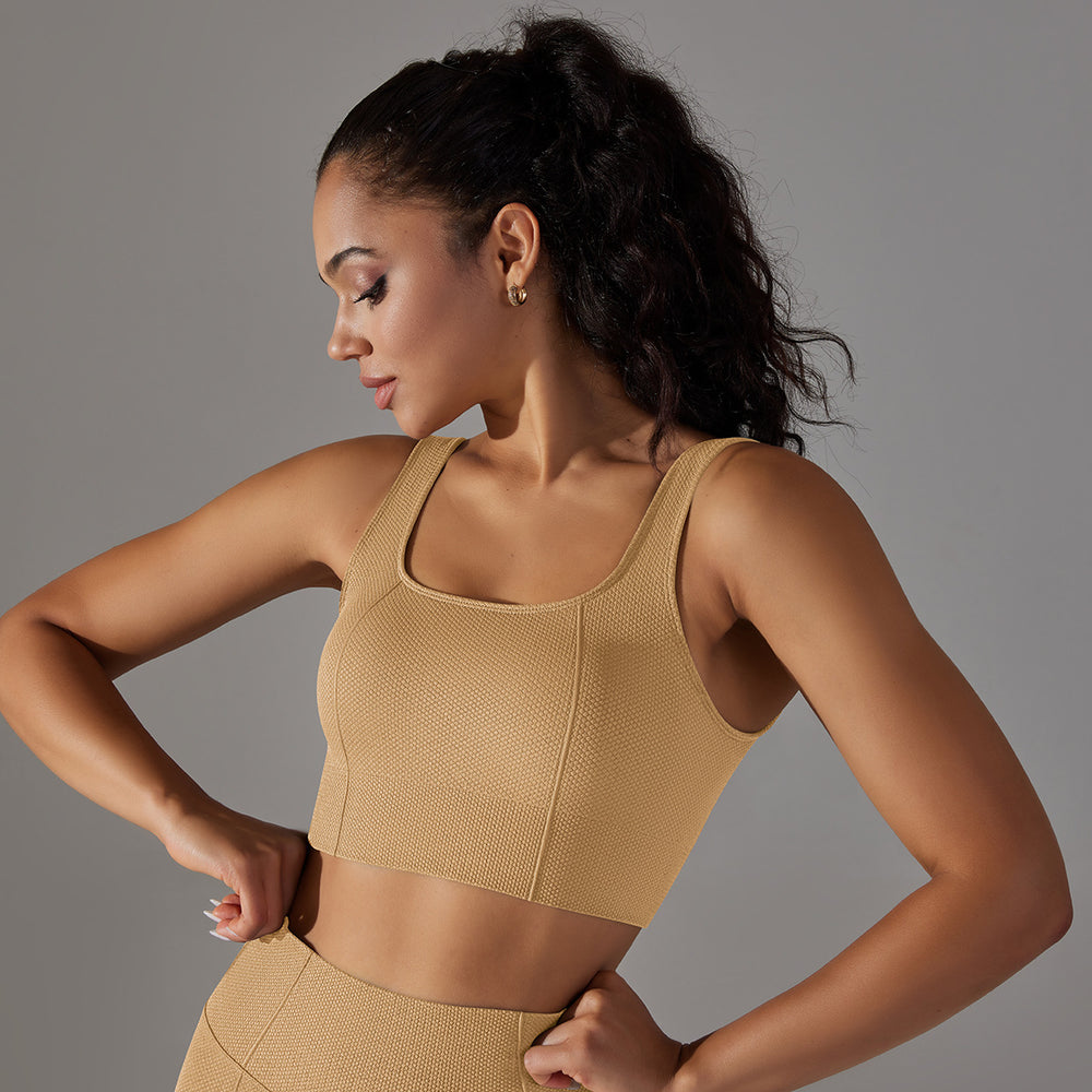 New arrival cross-border fashion seamless knittingpure color dot suspender beautiful back bra sports running fitness wear vest for women