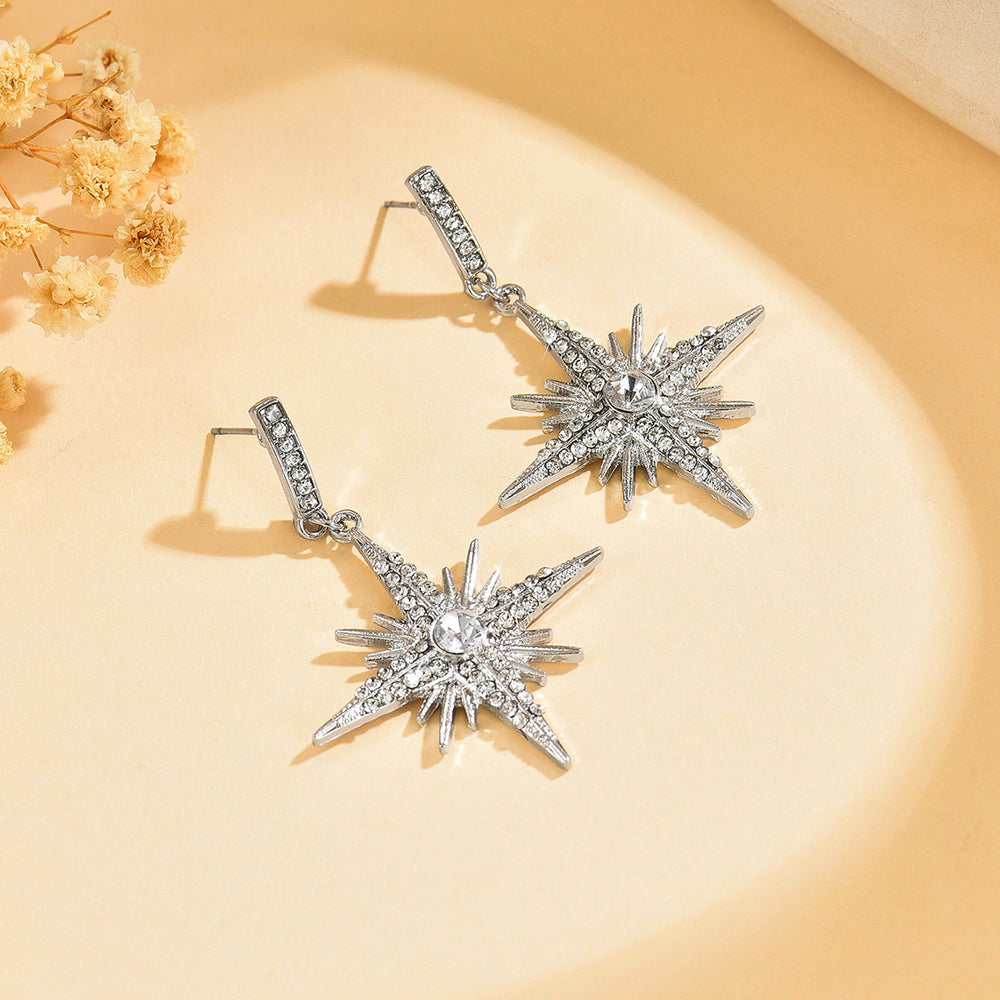 European and american cross-border cold style star earrings for women, trendy sweet and cool, irregular eight-pointed star, diamond-encrusted, light luxury earrings wholesale