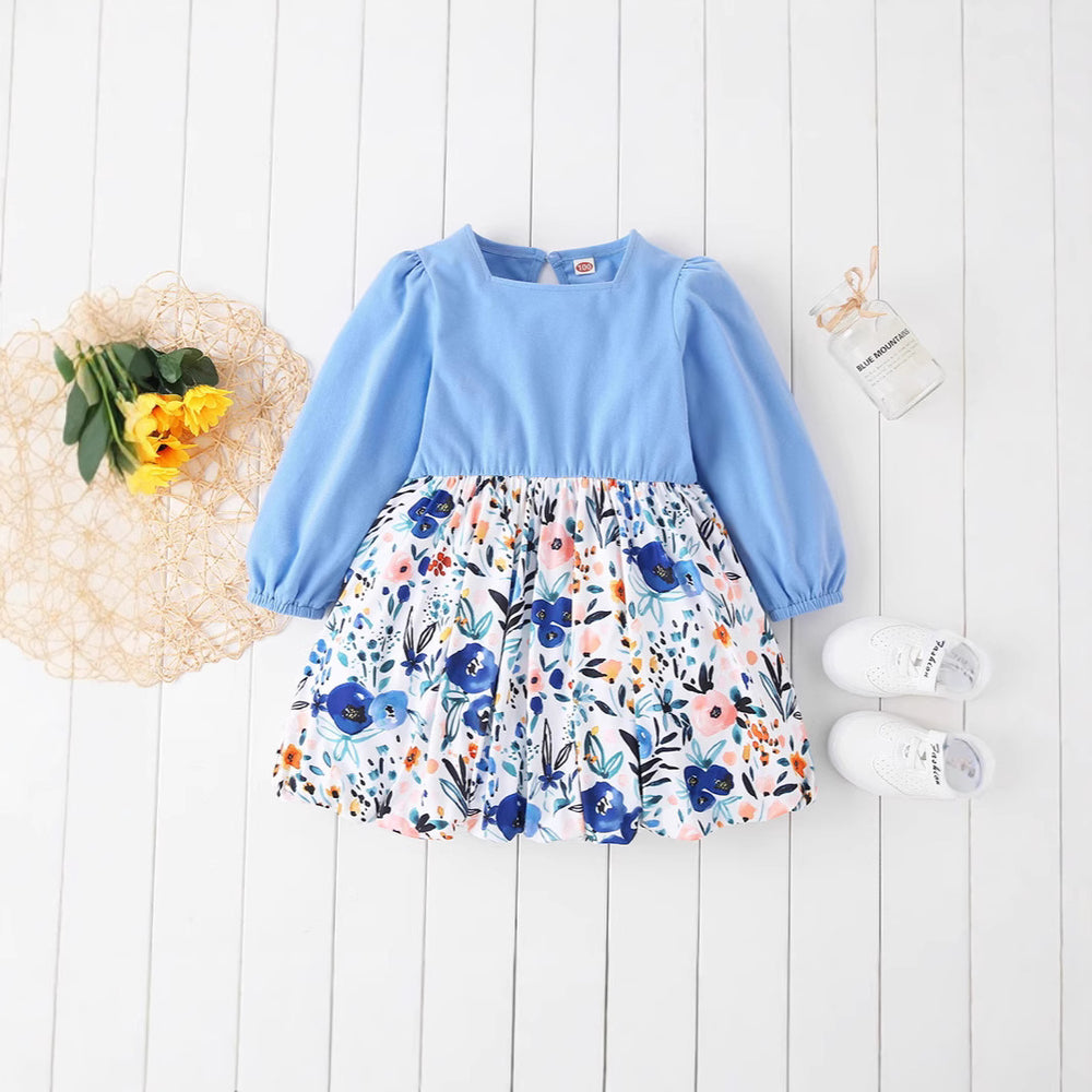 Children's long-sleeved floral bubble dress