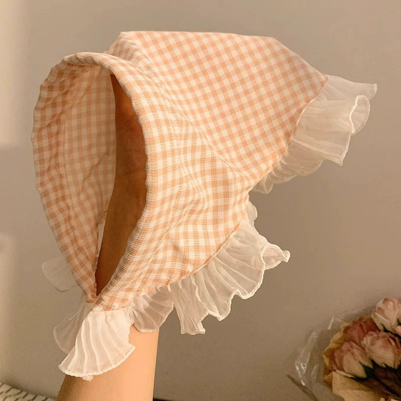 Blue and white lace headband and headscarf all-in-onefrench triangle scarf head scarf square hat hat pastoral style zhou ye same style hair accessories for women