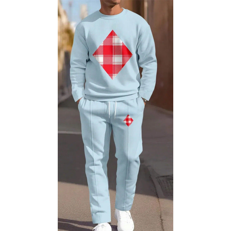 cross-border e-commerce 3d digital print men's autumn/winter new casual fitted long-sleeve hoodie and pants set
